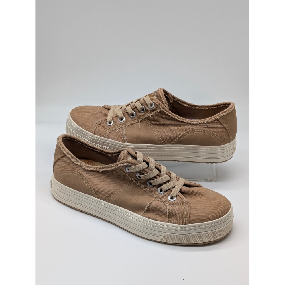 Blowfish Malibu Women's Canvas Platform Sneakers Tan Lace Up Frayed Size 10W